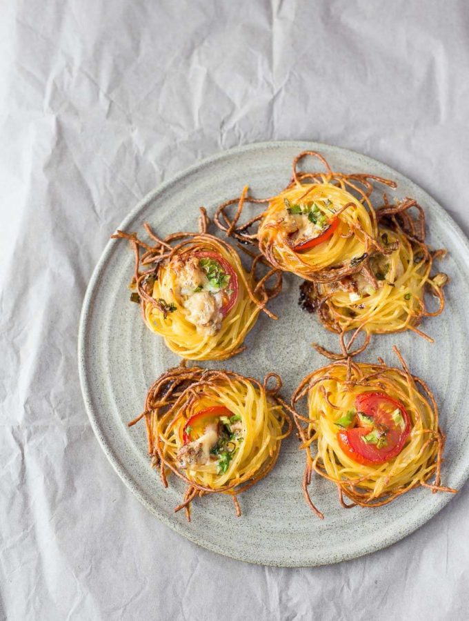 Gastbeitrag von culinarypixel: Spaghetti-Nester mit Blauschimmelkäse & Tomaten